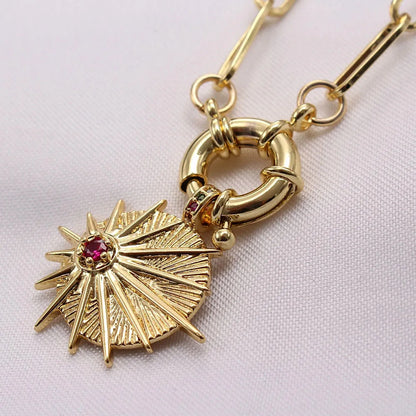 Copper Inlay Sun Star Moon Zircon Pendant Necklace