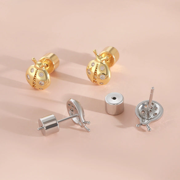 Copper Insect Shape Electroplated Ladybug Earrings For Women Fashion Creative Small Fresh
