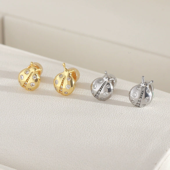 Copper Insect Shape Electroplated Ladybug Earrings For Women Fashion Creative Small Fresh