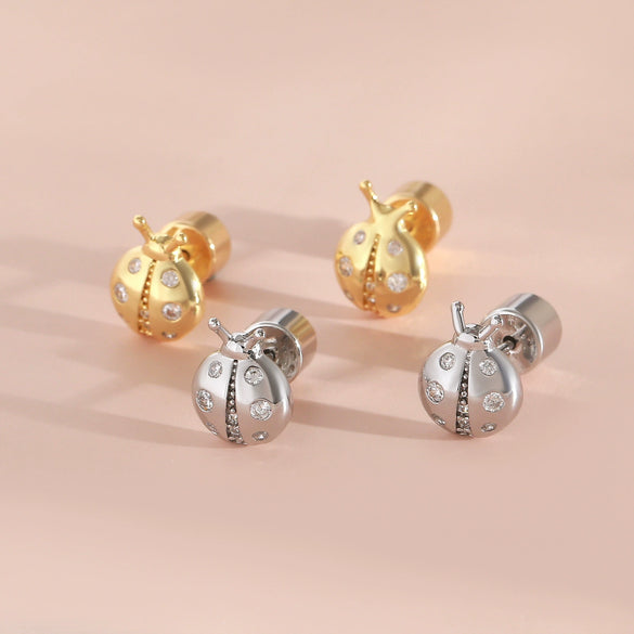Copper Insect Shape Electroplated Ladybug Earrings For Women Fashion Creative Small Fresh