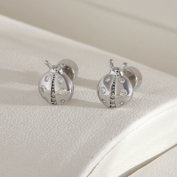 Copper Insect Shape Electroplated Ladybug Earrings For Women Fashion Creative Small Fresh