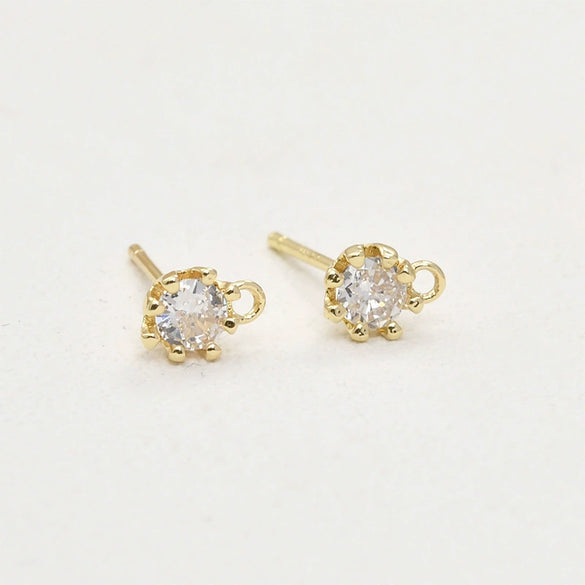Copper Jewelry Accessories Material For Earrings With Geometric Style Round Zircon And Silver Needle Lug Needle Electroplated 14K Gold Color