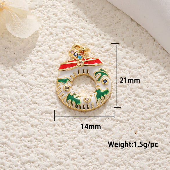 Copper Jewelry Accessories Mini Christmas Pendant With Dripping Oil Elk Snowman Bell And Flower Cartoon Characters