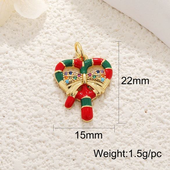 Copper Jewelry Accessories Mini Christmas Pendant With Dripping Oil Elk Snowman Bell And Flower Cartoon Characters
