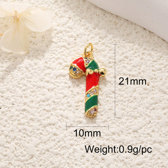 Copper Jewelry Accessories Mini Christmas Pendant With Dripping Oil Elk Snowman Bell And Flower Cartoon Characters
