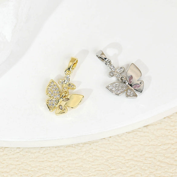 Copper Jewelry Accessories With Zircon Butterfly Pendant Inlaid Stone Electroplated Cartoon And Animal Style