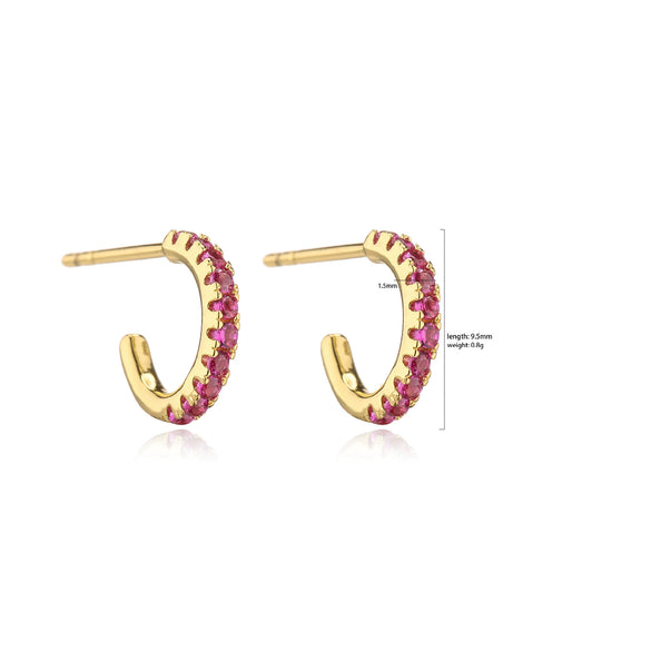 Copper Jewelry Goldplated Artificial Gemstones And Semiprecious Stones Microinlaid Geometric Cshaped Ladies Earrings