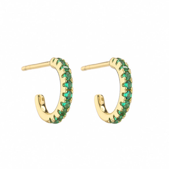 Copper Jewelry Goldplated Artificial Gemstones And Semiprecious Stones Microinlaid Geometric Cshaped Ladies Earrings