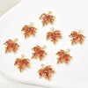 Copper Jewelry With 14K Gold Plated Red Zircon Maple Leaf Pendant Electroplating Treatment Plant Flowers Style