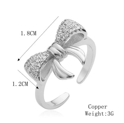 Copper K Gold Plated Elegant Commute Plating Inlay Bow Knot Zircon Open Rings