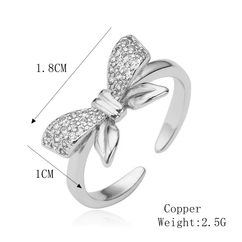 Copper K Gold Plated Elegant Commute Plating Inlay Bow Knot Zircon Open Rings