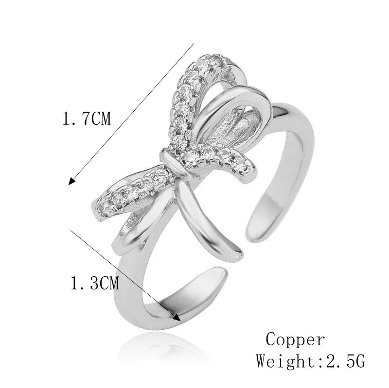 Copper K Gold Plated Elegant Commute Plating Inlay Bow Knot Zircon Open Rings