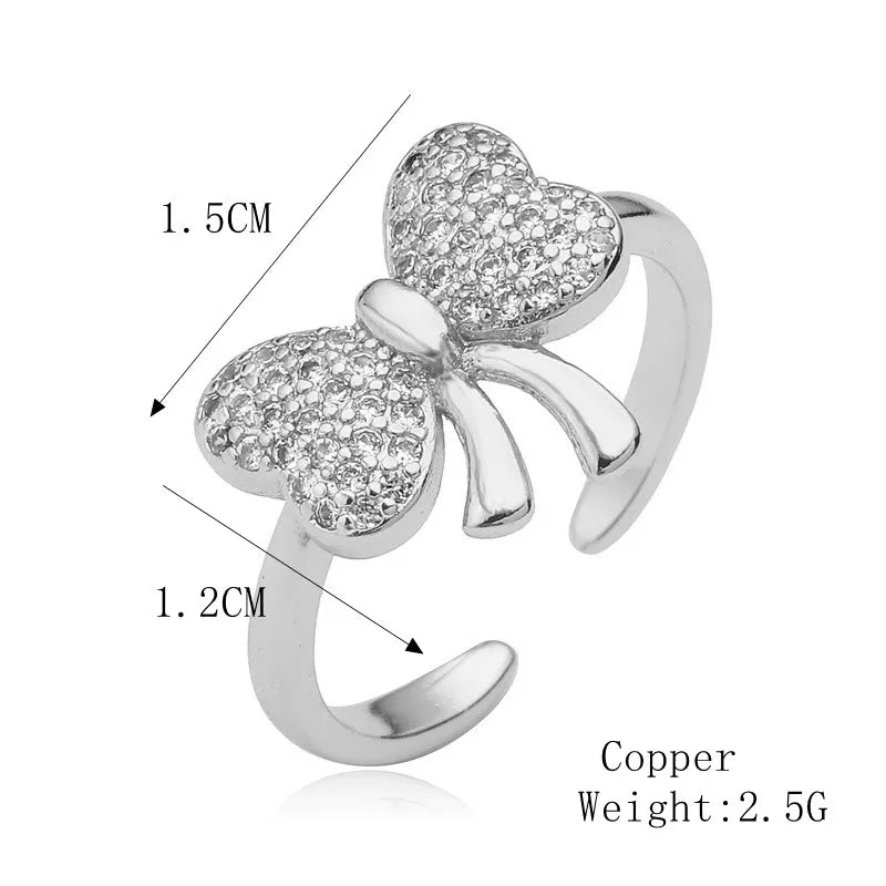 Copper K Gold Plated Elegant Commute Plating Inlay Bow Knot Zircon Open Rings