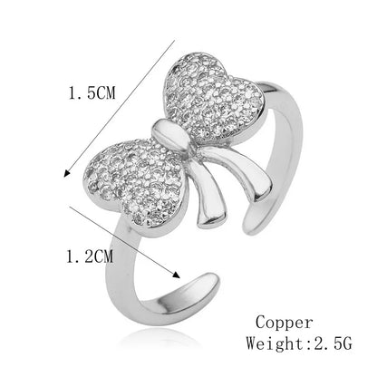 Copper K Gold Plated Elegant Commute Plating Inlay Bow Knot Zircon Open Rings