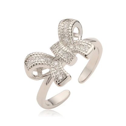 Copper K Gold Plated Elegant Commute Plating Inlay Bow Knot Zircon Open Rings