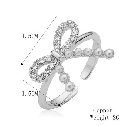 Copper K Gold Plated Elegant Commute Plating Inlay Bow Knot Zircon Open Rings