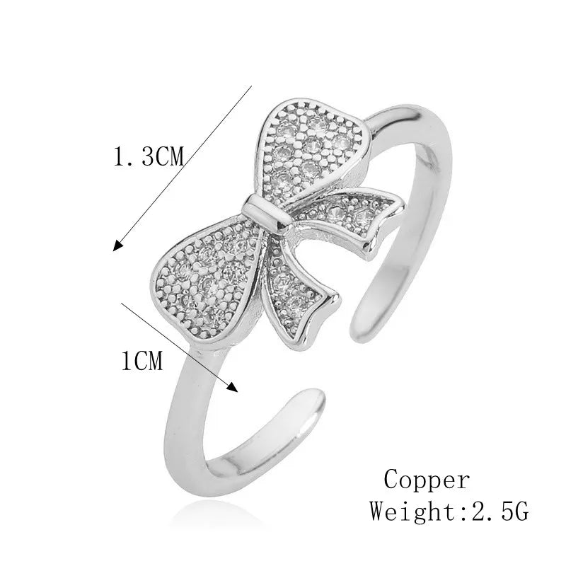 Copper K Gold Plated Elegant Commute Plating Inlay Bow Knot Zircon Open Rings