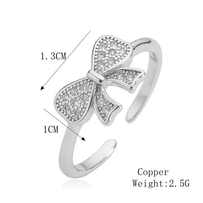 Copper K Gold Plated Elegant Commute Plating Inlay Bow Knot Zircon Open Rings