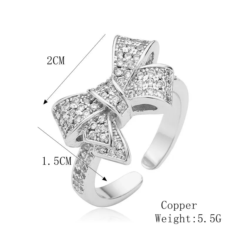 Copper K Gold Plated Elegant Commute Plating Inlay Bow Knot Zircon Open Rings