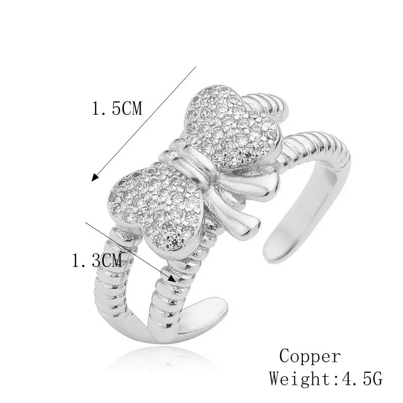 Copper K Gold Plated Elegant Commute Plating Inlay Bow Knot Zircon Open Rings