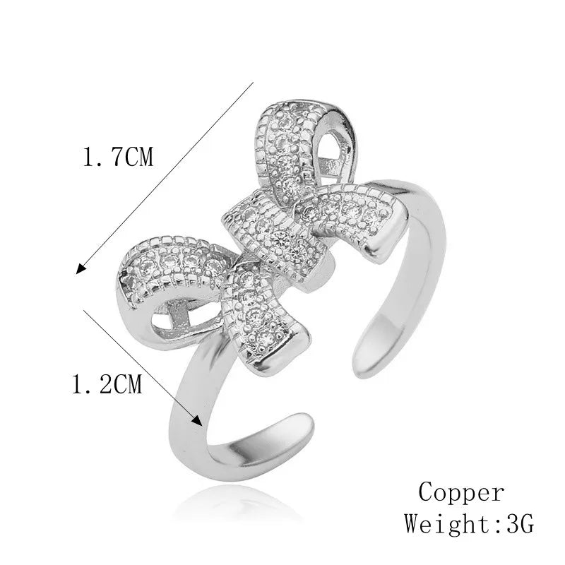 Copper K Gold Plated Elegant Commute Plating Inlay Bow Knot Zircon Open Rings