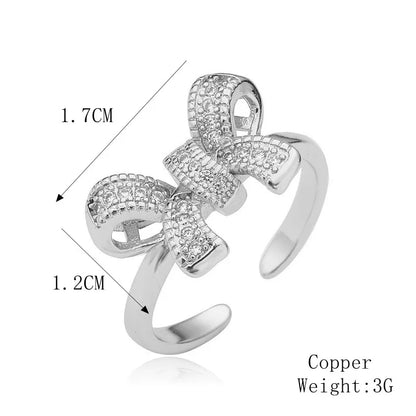 Copper K Gold Plated Elegant Commute Plating Inlay Bow Knot Zircon Open Rings