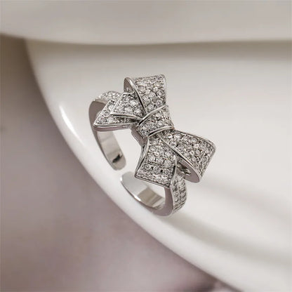 Copper K Gold Plated Elegant Commute Plating Inlay Bow Knot Zircon Open Rings