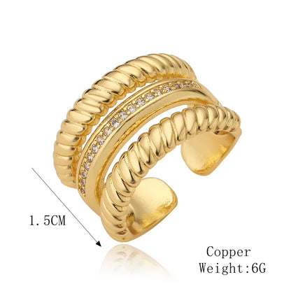 Copper K Gold Plated Elegant Commute Plating Inlay Geometric Zircon Open Rings