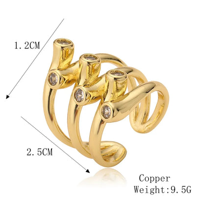 Copper K Gold Plated Elegant Commute Plating Inlay Geometric Zircon Open Rings