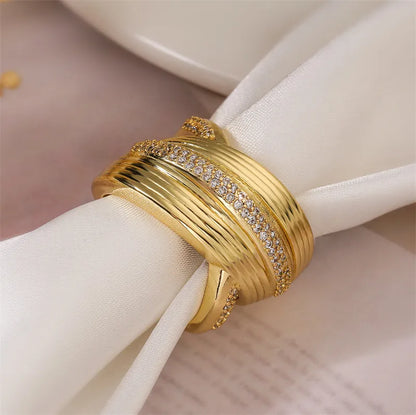 Copper K Gold Plated Elegant Commute Plating Inlay Geometric Zircon Open Rings