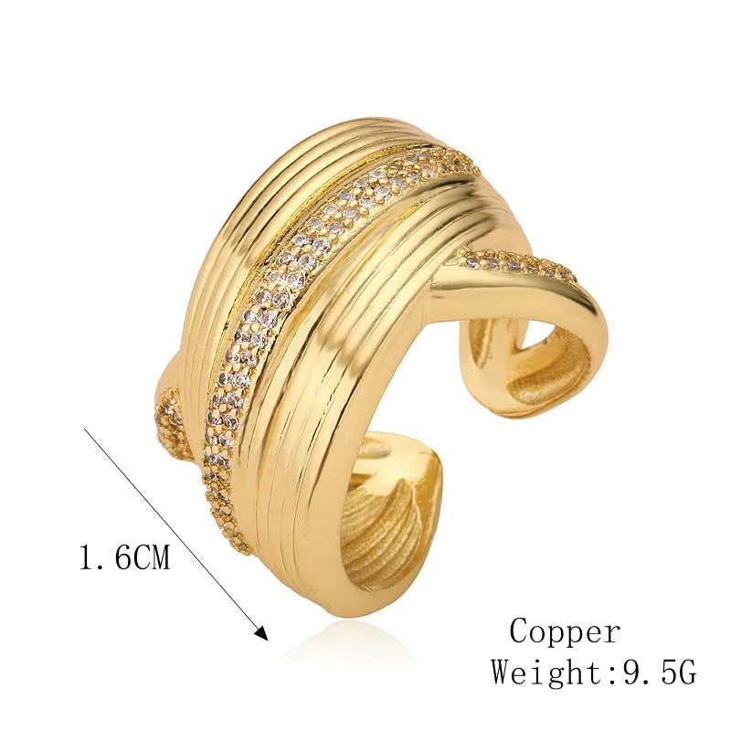 Copper K Gold Plated Elegant Commute Plating Inlay Geometric Zircon Open Rings