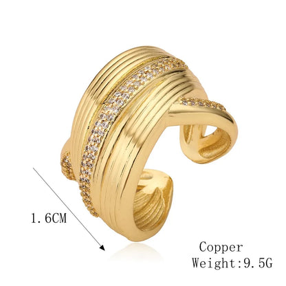 Copper K Gold Plated Elegant Commute Plating Inlay Geometric Zircon Open Rings