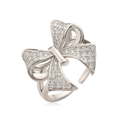 Copper K Gold Plated Elegant Simple Style Plating Inlay Bow Knot Zircon Open Rings