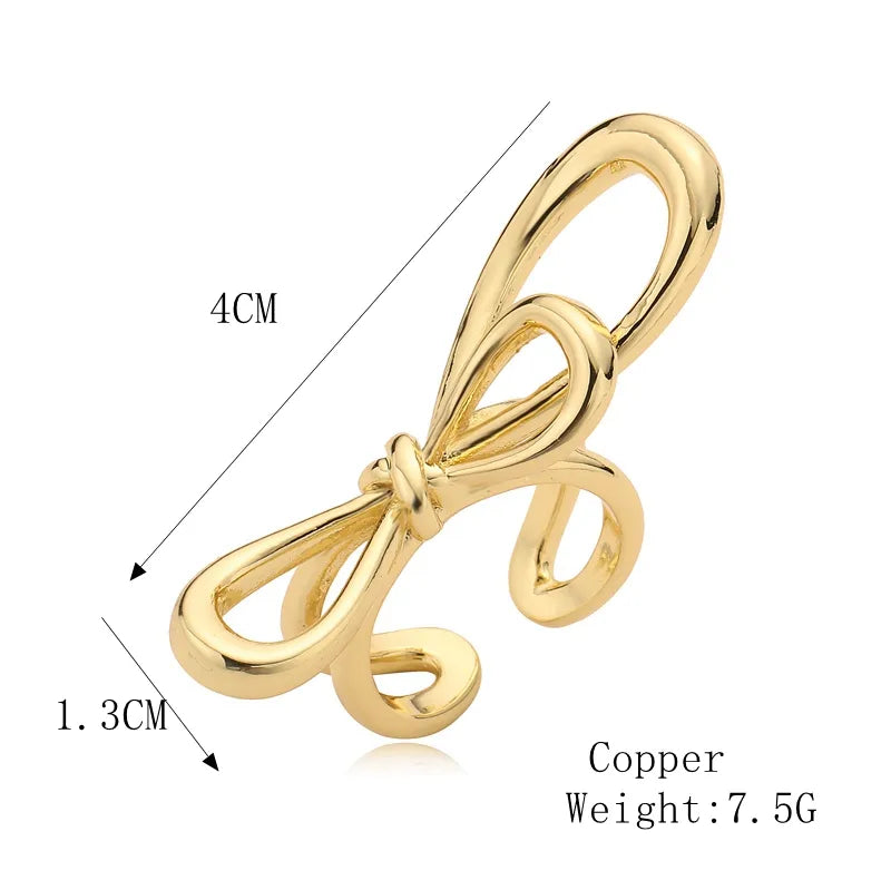 Copper K Gold Plated Elegant Simple Style Plating Inlay Bow Knot Zircon Open Rings