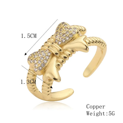 Copper K Gold Plated Elegant Simple Style Plating Inlay Bow Knot Zircon Open Rings