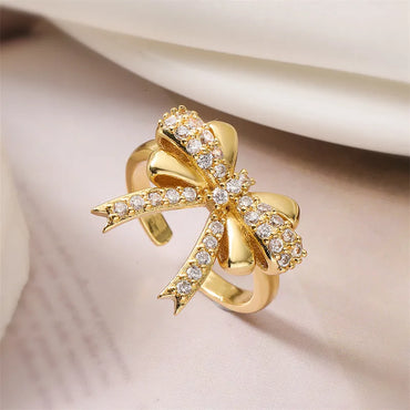 Copper K Gold Plated Elegant Simple Style Plating Inlay Bow Knot Zircon Open Rings