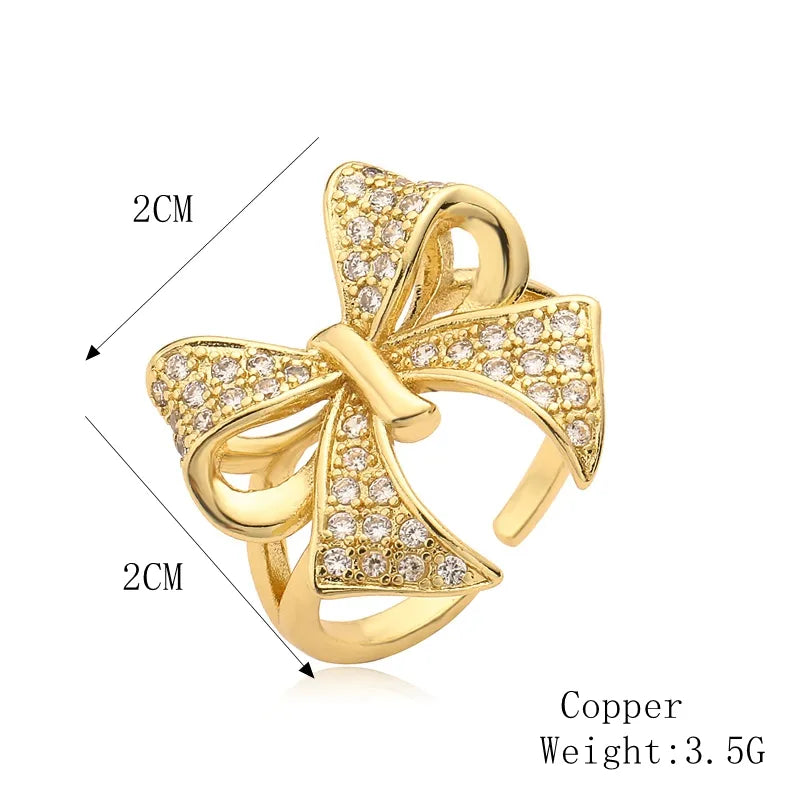 Copper K Gold Plated Elegant Simple Style Plating Inlay Bow Knot Zircon Open Rings