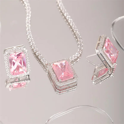 Copper K Gold Plated Elegant Simple Style Shiny Inlay Rectangle Zircon Jewelry Set