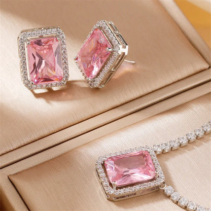 Copper K Gold Plated Elegant Simple Style Shiny Inlay Rectangle Zircon Jewelry Set