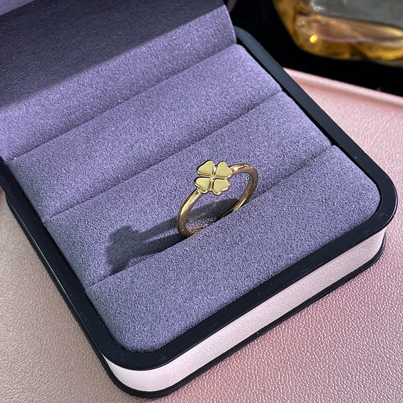 Copper 18K Gold Plated Fourleaf Clover Flower Women's Fashion Open Finger Ring