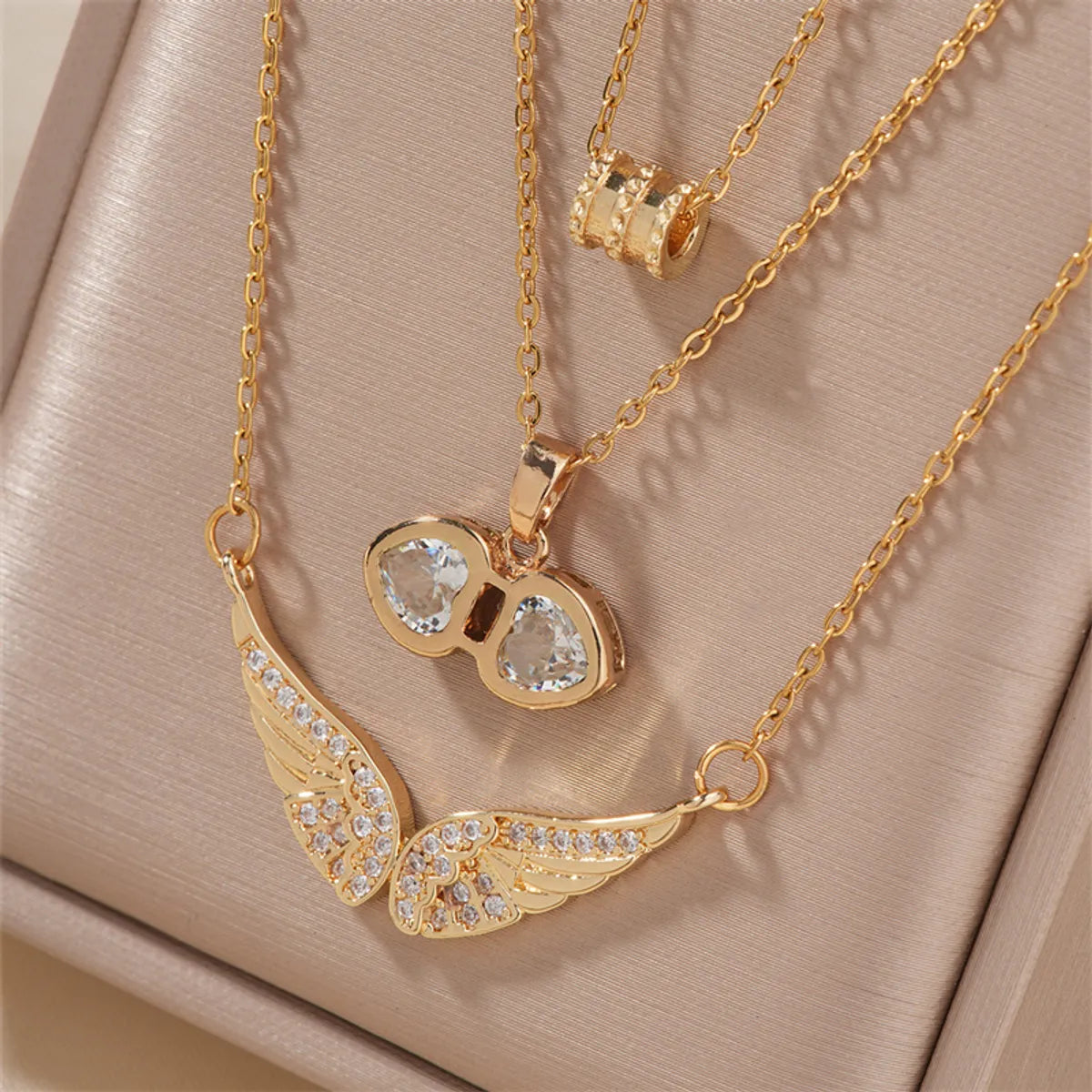 Copper K Gold Plated Hip-Hop Luxurious Plating Inlay Wings Zircon Pendant Necklace