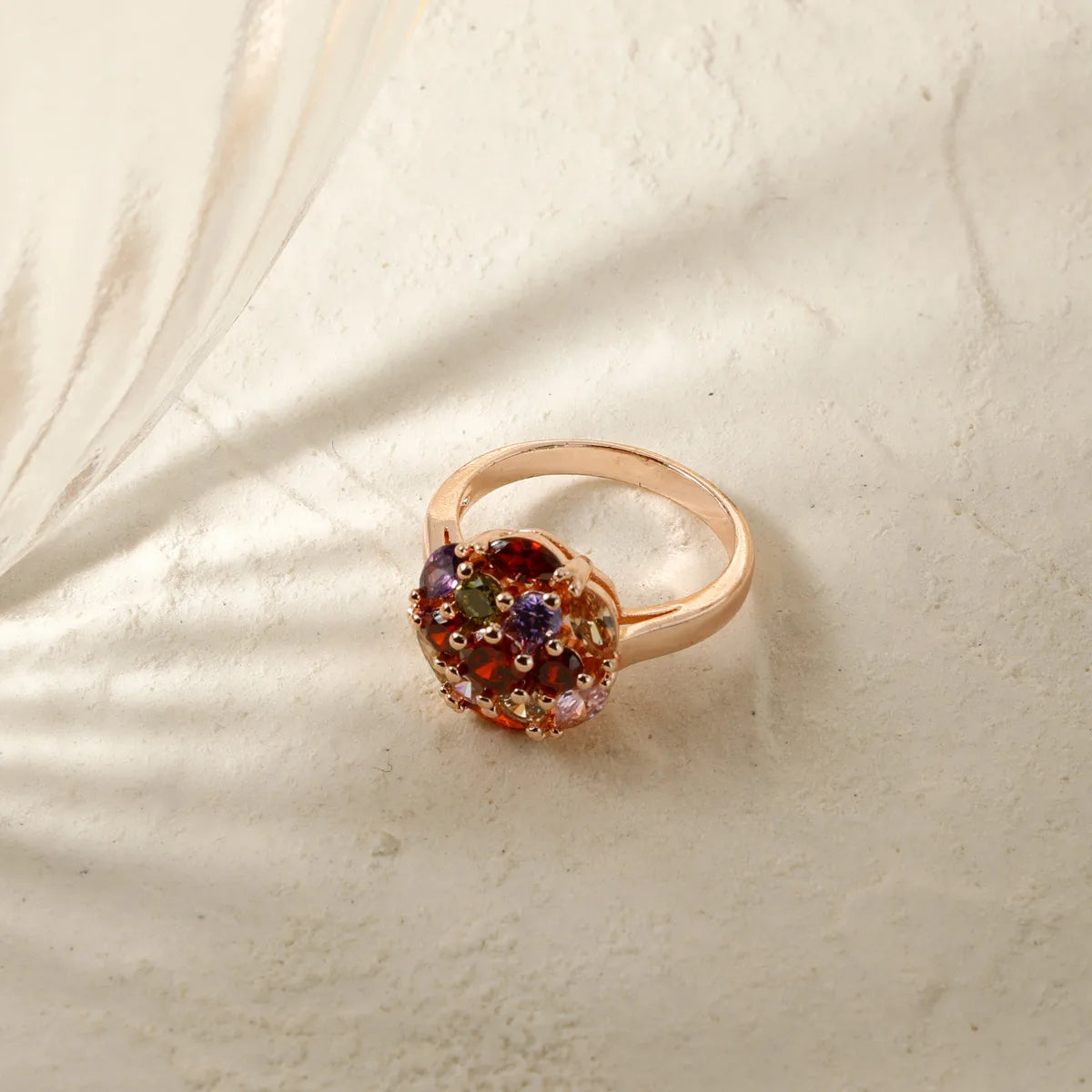 Copper K Gold Plated Inlay Floral Ball Zircon Rings