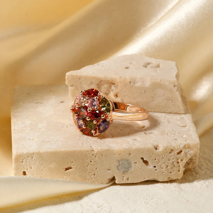 Copper K Gold Plated Inlay Floral Ball Zircon Rings