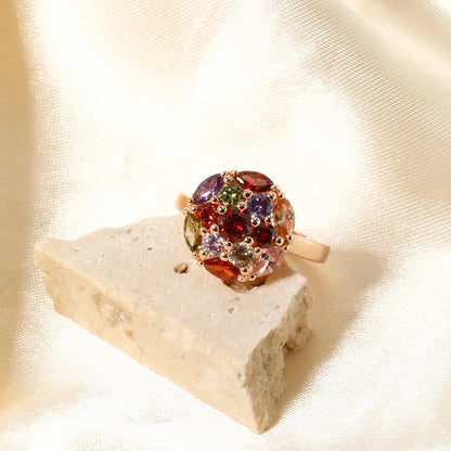 Copper K Gold Plated Inlay Floral Ball Zircon Rings