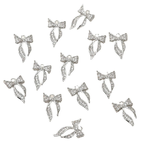 Copper 14K Gold Plated Mini Zircon Ribbon Bow Shape Jewelry Pendant Accessories