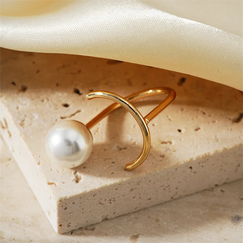 Copper K Gold Plated Modern Style Simple Style Classic Style Inlay Geometric Flower Artificial Pearls Open Rings