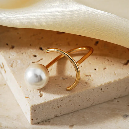 Copper K Gold Plated Modern Style Simple Style Classic Style Inlay Geometric Flower Artificial Pearls Open Rings