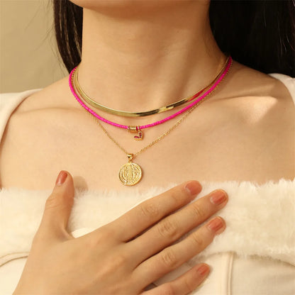 Copper K Gold Plated Plating Round Necklace