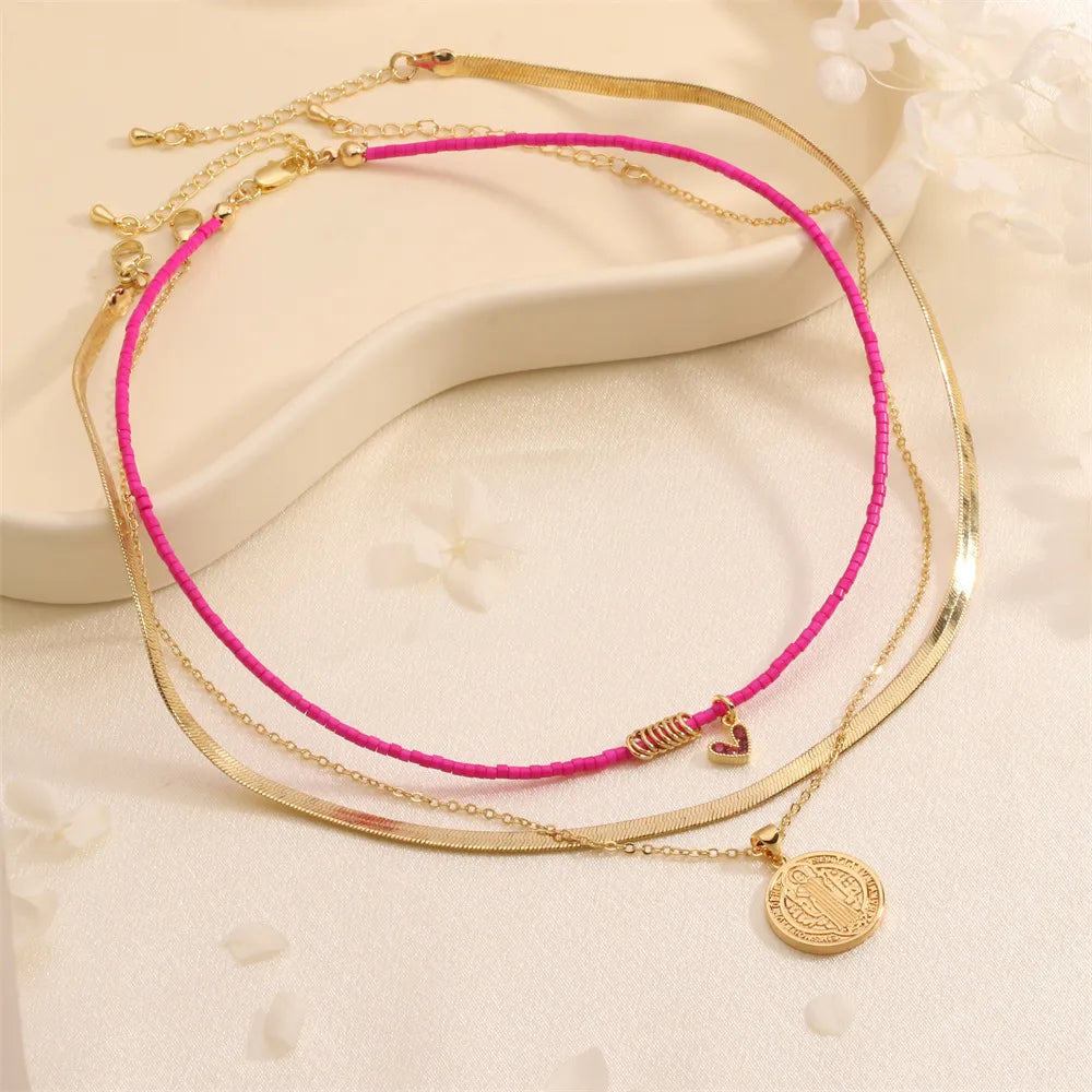 Copper K Gold Plated Plating Round Necklace