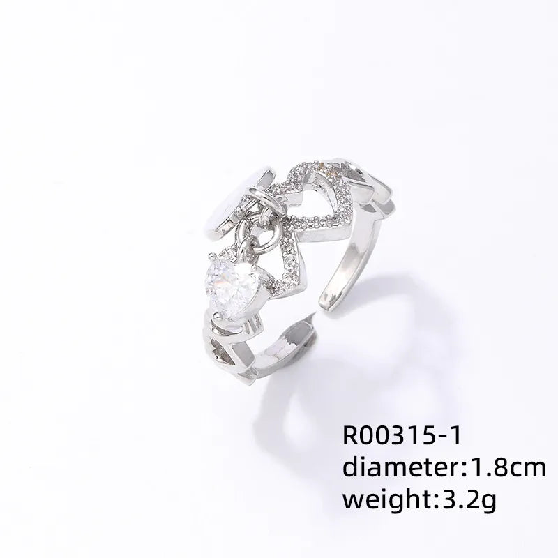 Copper K Gold Plated Rhodium Plated Elegant Shiny Inlay Heart Shape Butterfly Zircon Rings